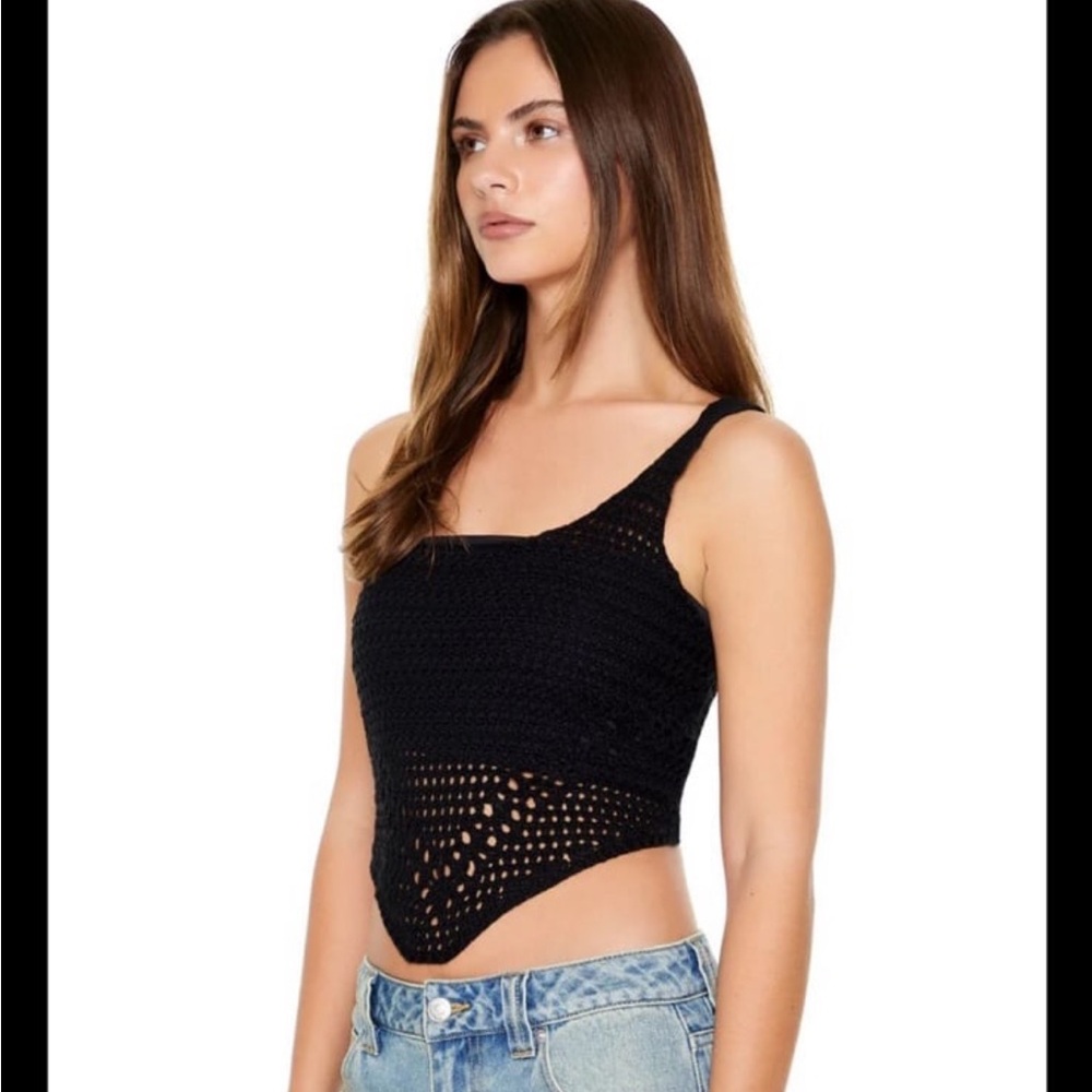 FCT with love Cropped Crochet Large‎ Black Tank Top